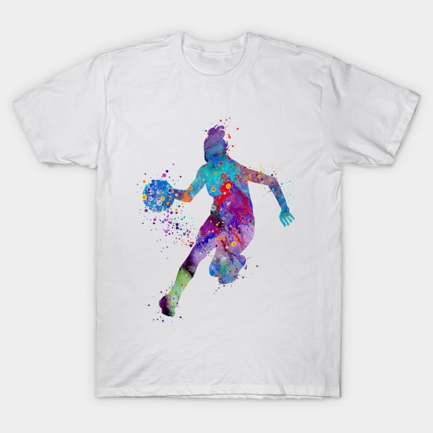 Girl Basketball Watercolor Painting Art Print Gifts T-Shirt by LotusGifts